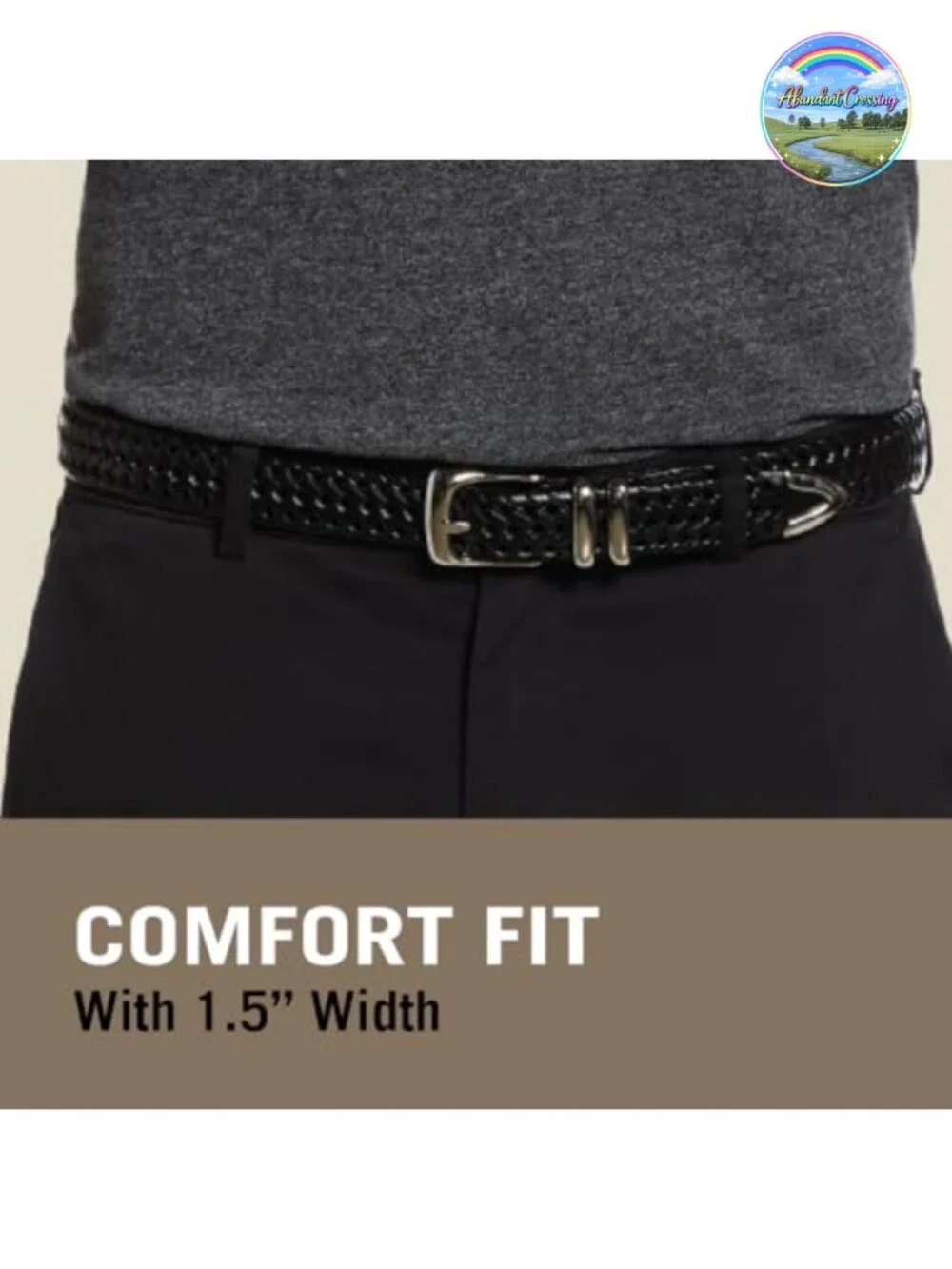 Men's Braided Leather Dress Belt with Single-Prong Buckle